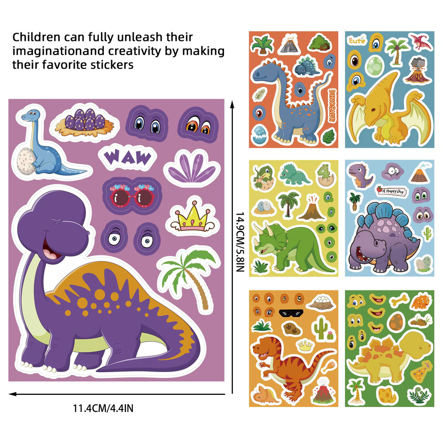 GOGOTU Dinosaurier-Cartoon-Collage-Aufkleber, Bastel-Aufkleber, 8/16 Blatt - Bild 2