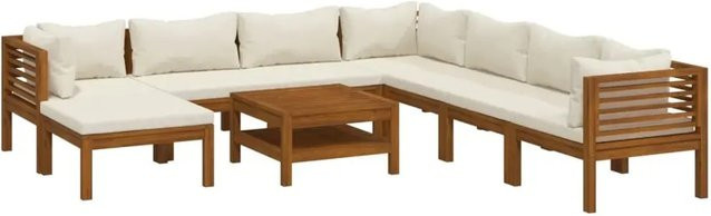 vidaXL 9-tlg. Garten-Lounge-Set aus massivem Akazienholz mit Creme Kissen - Bild 1