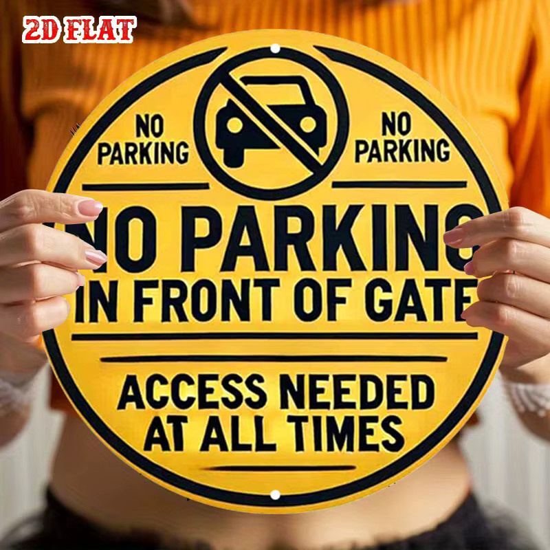 Rundes Aluminium-Warnschild von Potdemiel mit Text No Parking in Front of Gate in Gelb, Durchmesser: 20 cm - Bild 6