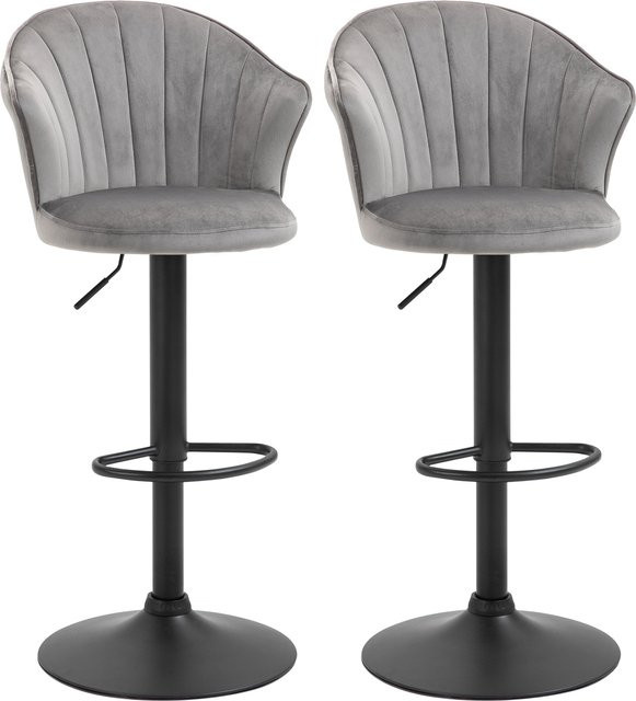 HOMCOM 2er-Set Barhocker drehbare Barstühle mit Lehne aus Samt in Grau, höhenverstellbar, B/T/H: 51,5 x 57,5 x 93-114,5 cm - Bild 1