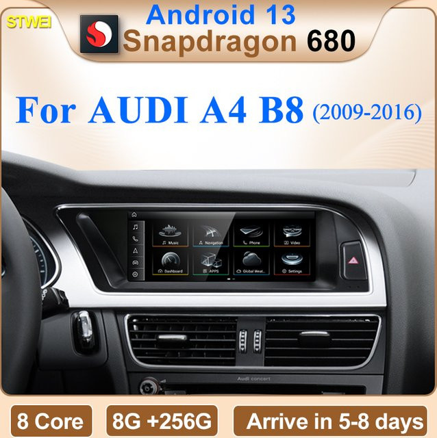 STWEI Multimedia Player für Audi A4 B8 mit Qualcomm Snapdragon 680, Wireless CarPlay, GPS und Bluetooth in Silber - Bild 1