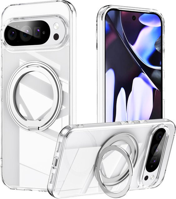 Transparente Handyhülle für Google Pixel 10 Pro XL, 9A und 8A mit magnetischer drehbarer Halterung und MagSafe-Kompatibilität, stoßfeste Schutzhülle - Bild 1