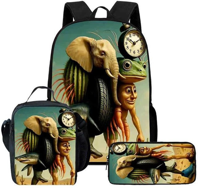 Fancy Style Studio Schulrucksack Set mit Lunchbox und Federmäppchen im Cartoon Design, Mehrfarbig - Bild 1