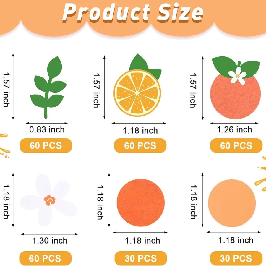 WakaParty Konfetti Set Orange mit Obst Blumen und Blättern 100 Stück für Baby Shower Geburtstag und Party Dekoration - Bild 2