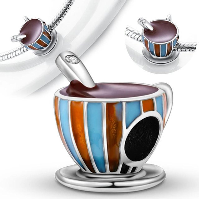 Charm-Perlenkomponenten Kaffeetassen, Kupfer, gray, Damen - Bild 1