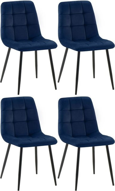 4er Set Esszimmerstühle DELUKE FIGAD aus Samt in Blau mit Steppmuster, B/T/H: 45 x 55 x 84 cm - Bild 1