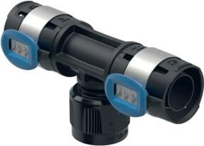 Geberit FlowFit Übergangs-T-Stück mit MasterFix, d 16mm x Rp MF 1/2" x 16mm, Farbe Blau/Schwarz/Transparent - Bild 1