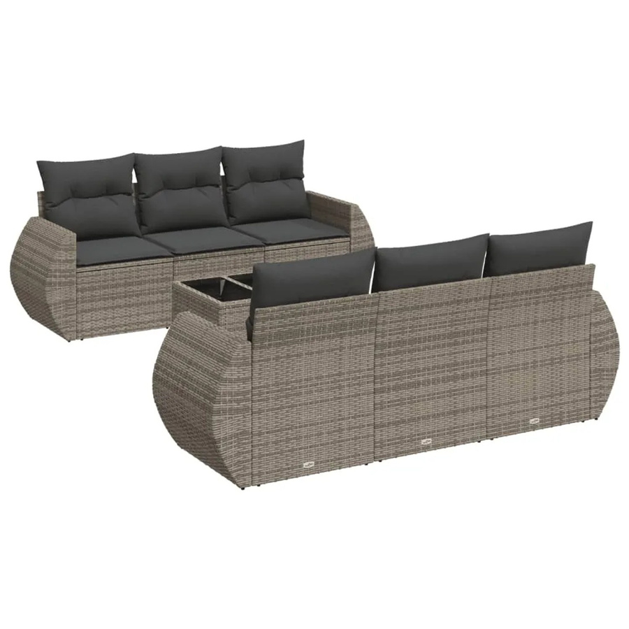 vidaXL 7-tlg Garten-Sofagarnitur aus Polyrattan in Grau mit Kissen und Tisch - Bild 2