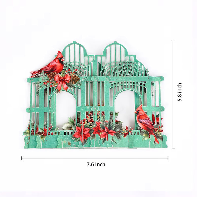 Weihnachtsstern 3D Box Mosailles mit Cardinalis Vogel in Grün, Vintage Papier-Dekoration mit Sternen und floralen Elementen - Bild 6