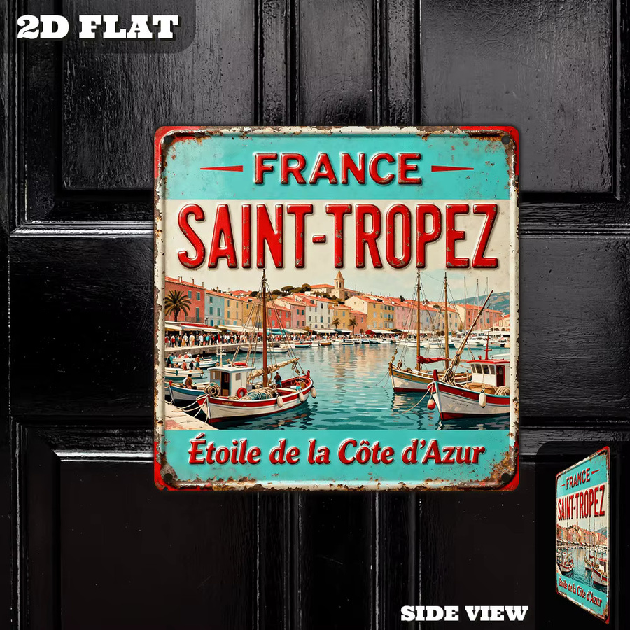 Vintage-Metallschild Saint Tropez von CIFBUY, quadratisches Retro-Wandschild in Multicolour, B/H: 20,3 x 20,3 cm - Bild 4