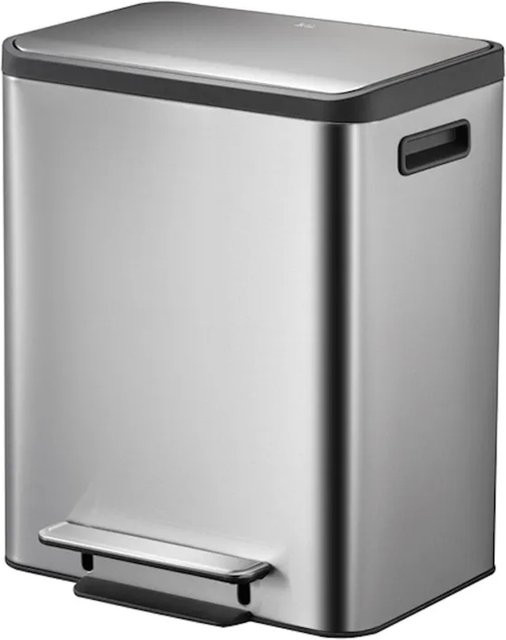 PROREGAL Rechteckiger Treteimer aus gebürstetem Edelstahl mit Soft-Close-Deckel und Kunststoffgriffen, Silber, B: 49,2 cm, T: 40,4 cm, H: 32,1 cm, 32 Liter - Bild 1