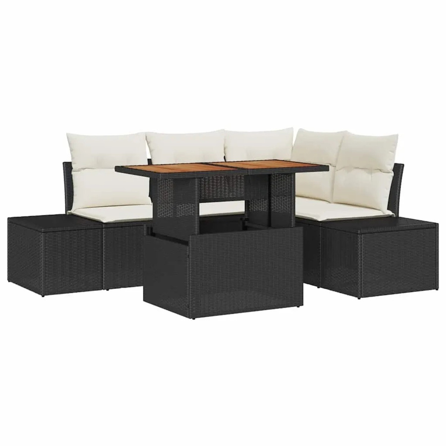 vidaXL 5-tlg. Garten-Sofa-Set aus Poly Rattan in Schwarz mit integriertem Stauraum und Polsterkissen - Bild 2