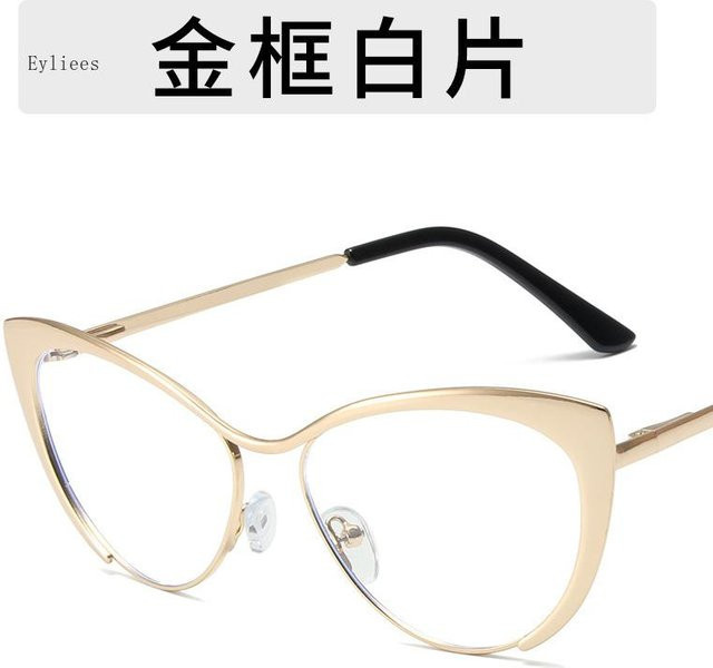 Vintage Retro Korrektionsbrille Damen, Cat-Eye, Vollrand, Edelstahl, Gold - Bild 1