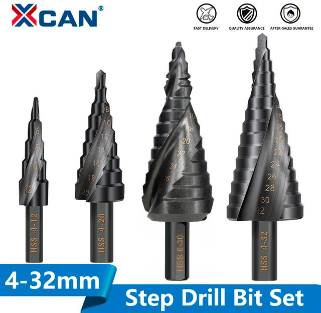 XCAN Stufenbohrer Set aus HSS-Kobalt in Silber für Metall und Holz, Durchmesser 4-32 mm - Bild 1