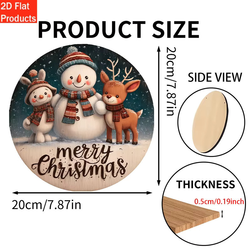 Runde Holz Wanddekoration für Weihnachten mit Schneemann und Rentier Design, Mehrfarbig, Durchmesser: 20,32 cm - Bild 4