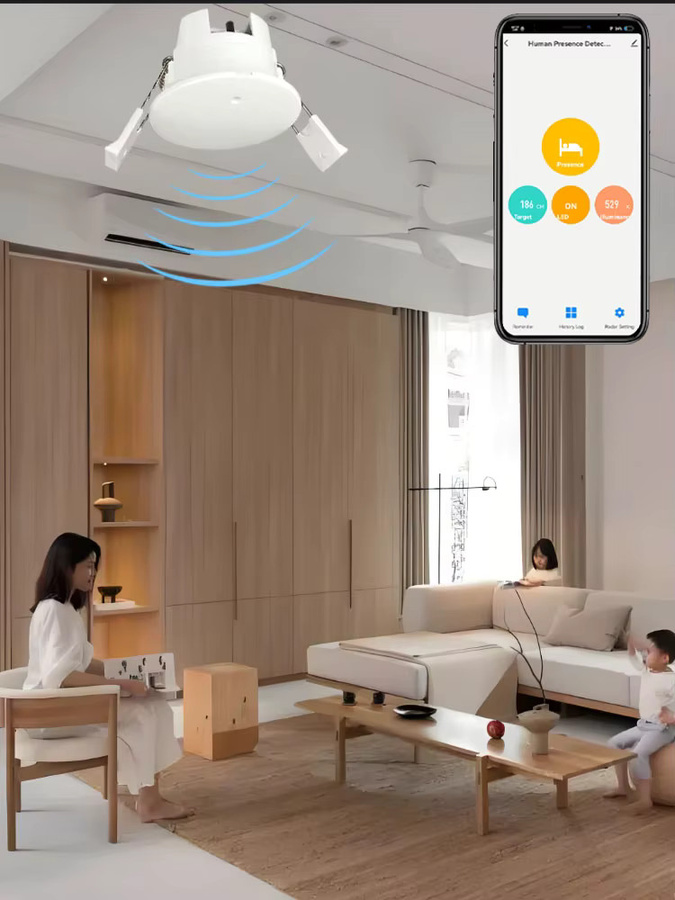 SOPVSmartEnergy Smart Life Anwesenheitsdetektor mit 24GHz Millimeterwellen-Radar, Bewegungssensor, Helligkeits- und Entfernungsmesser, WiFi oder Zigbee, Weiß - Bild 4