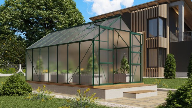 Vitavia Gewächshaus Mars 11500 in Smaragdgrün mit 11,5 m² Fläche, Polycarbonat-Platten und Doppelschiebetür - Bild 1