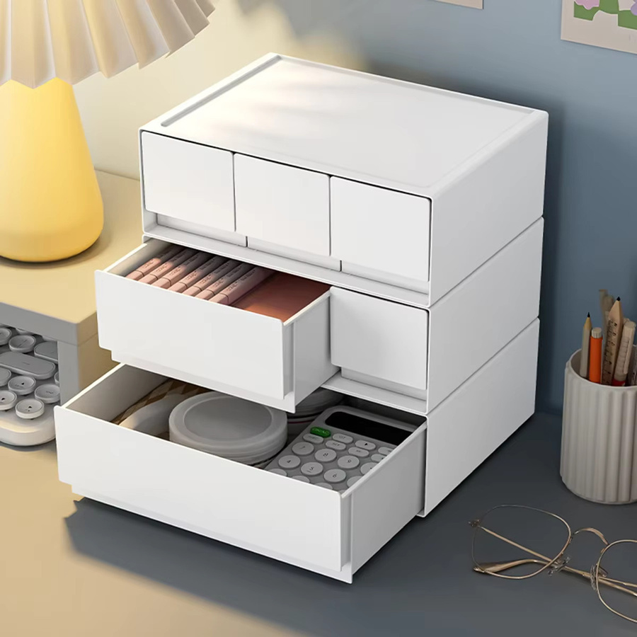 Stapelbare Desktop-Schublade aus Kunststoff in Weiß für Büro und Schreibwaren - Bild 1
