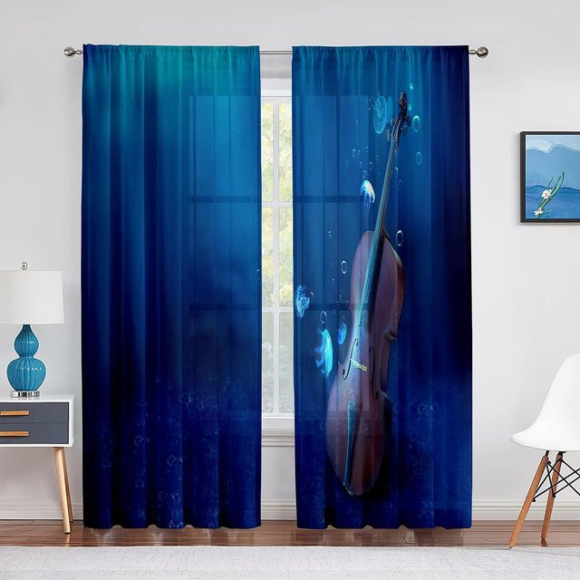 Transparenter Voile-Vorhang mit rotem Rosen- und Blumenmuster in Kaffeebraun, Chiffon-Tüllvorhang mit Ösen, Breite: 100 cm, Höhe: 250 cm - Bild 1