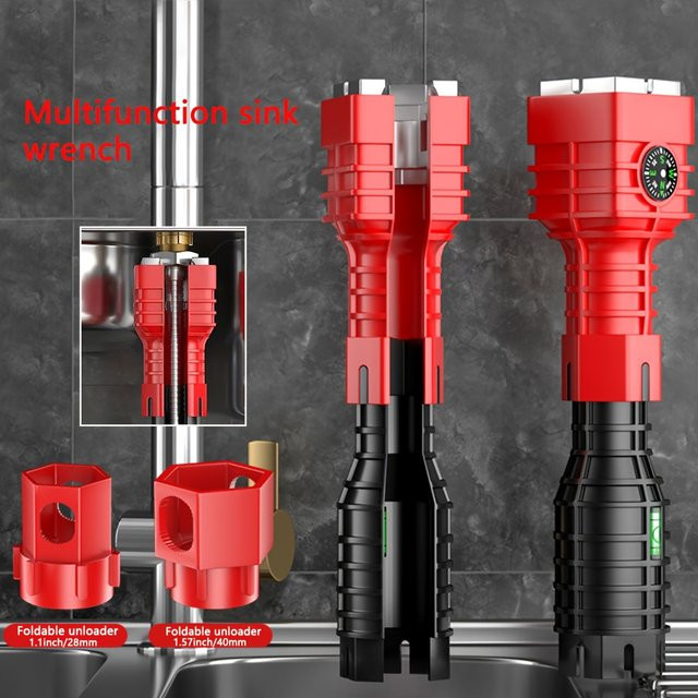 NIUXIANG 24-in-1 Reparaturwerkzeug-Set für Bad- und Küchenarmaturen in Rot - Bild 1