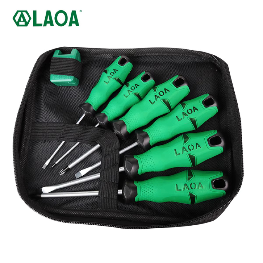 LAOA 6-teiliges magnetisches Schraubendreher-Set in Grün mit rutschfestem Gummigriff für Kreuz- und Schlitzschraubendreher - Bild 3