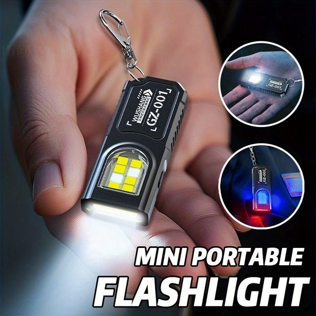 BALDR Mini-COB-LED-Schlüsselanhänger-Taschenlampe in Schwarz mit USB-C-Ladefunktion und Haken aus Metall und Kunststoff - Bild 1