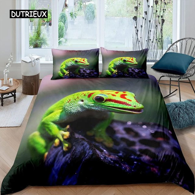 Binchi Outdoor Product Chamäleon Bettwäsche-Set mit 3D Wildtier-Motiv, Farbe Grün, Material Polyester, B/H: 150 x 200 cm - Bild 1