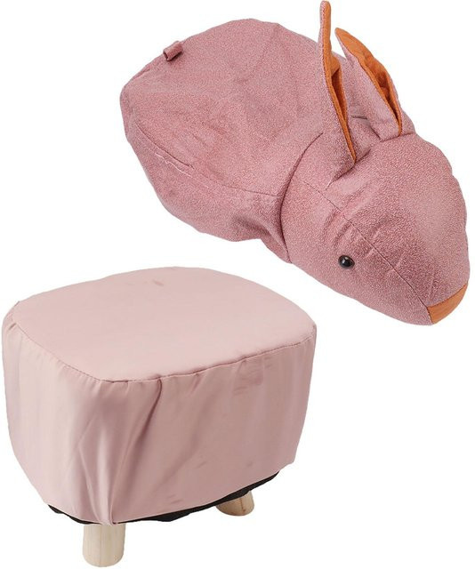 Aimo Tierhocker für Kinder in Pink mit weich gepolstertem Stoffkissen und Kiefernholz-Gestell - Bild 1