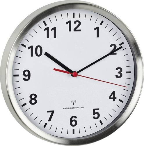 TFA Dostmann Funk Wanduhr in Silber und Weiß mit Leisegang-Uhrwerk und Energiesparfunktion, Durchmesser: 22 cm - Bild 1