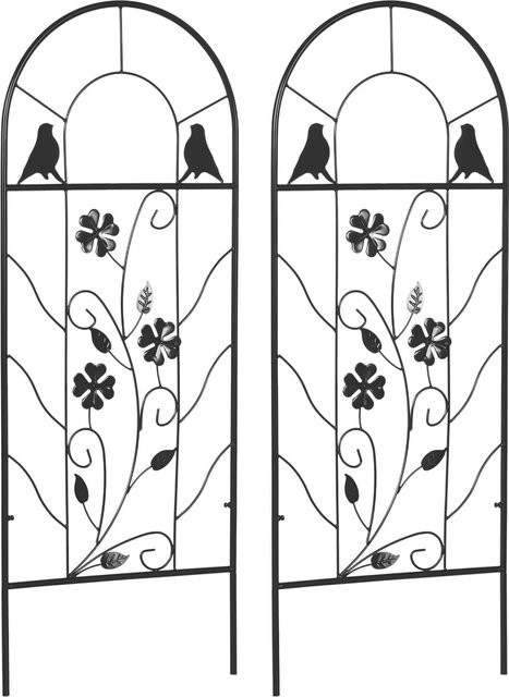 Furnicato Metallspaliere Set aus Eisen in Schwarz mit Klee- und Vogelformen, 2 Stück, Breite: 38 cm, Höhe: 98 cm - Bild 1