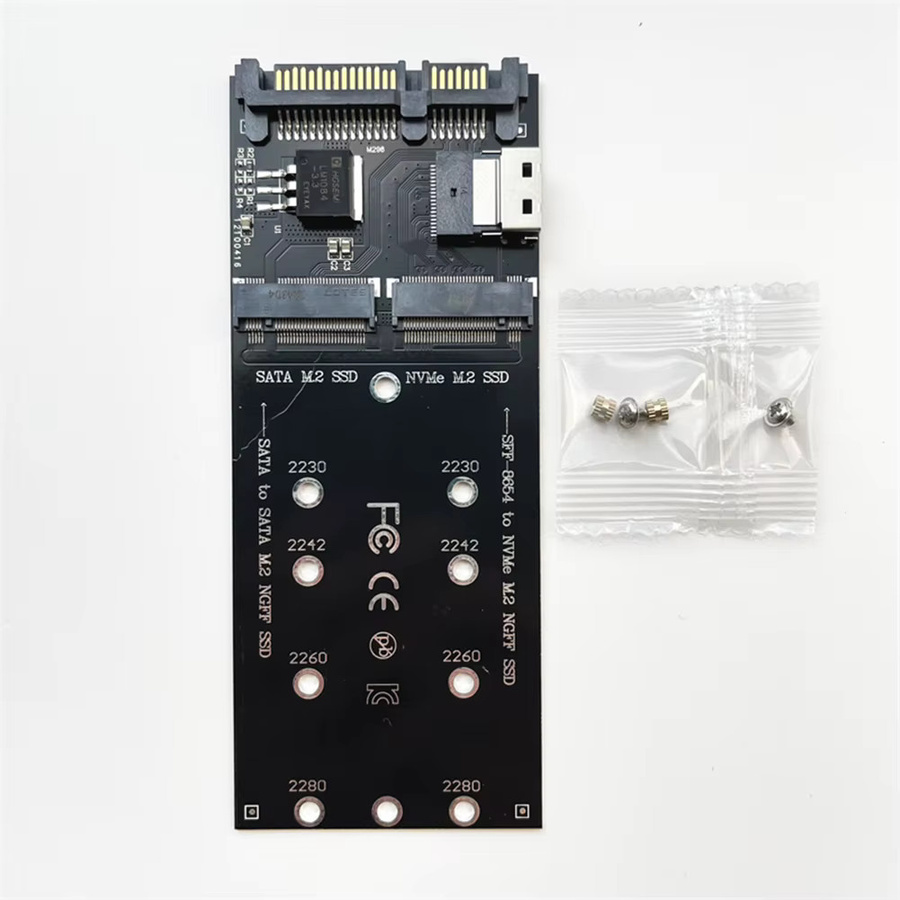 M.2 zu SATA Adapter SFF-8654 zu M.2 NVMe SSD Konverter Riser Board in Schwarz für PC Desktop Mainboard - Bild 2