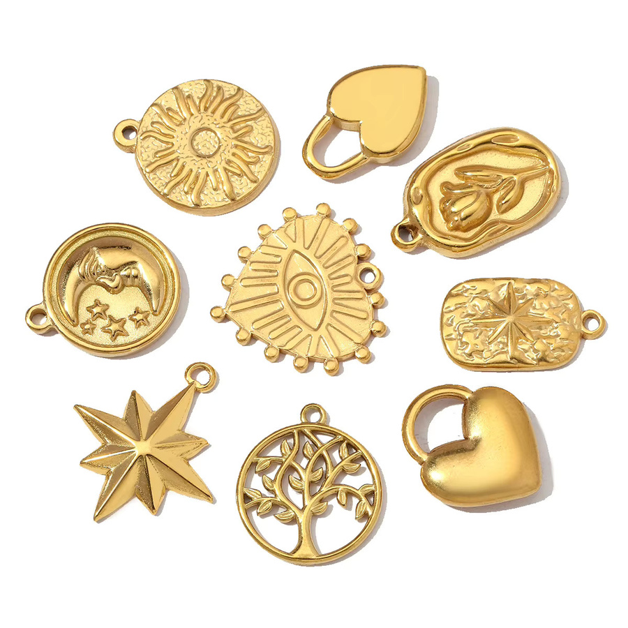vnistar Anhänger Set, Edelstahl, Herz, Böser Blick, Kreuz, Damen, Gold - Bild 2