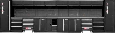 KS Tools Werkstatt-Komplettsystem freistehend in Schwarz aus Edelstahl und Holz mit Pegboard, Steckdosenleiste und 2 Werkstattwagen - Bild 1