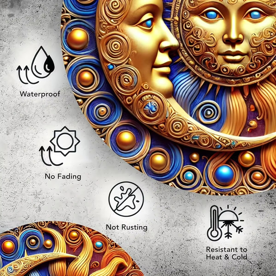 HELLOYOUNG Sonnen- und Mond-Metallschild, rundes Metall-Blechschild in rustikalem Design, Durchmesser: 20 cm - Bild 4
