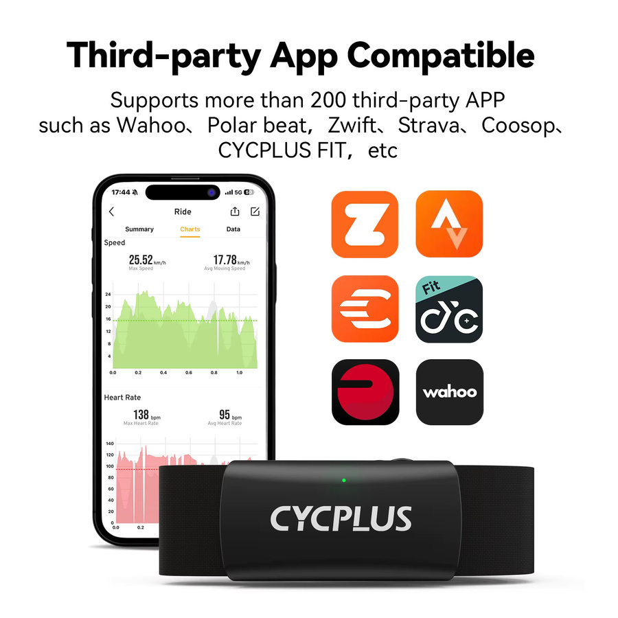 CYCPLUS H2 Herzfrequenzmesser Brustgurt mit Bluetooth und ANT+ in Schwarz, IPX7 wasserdicht - Bild 2