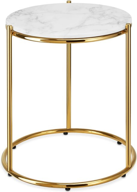 tectake Beistelltisch Ellsa mit Marmoroptik in Weiß und Gold, B/T/H: 43 x 43 x 50,5 cm - Bild 1