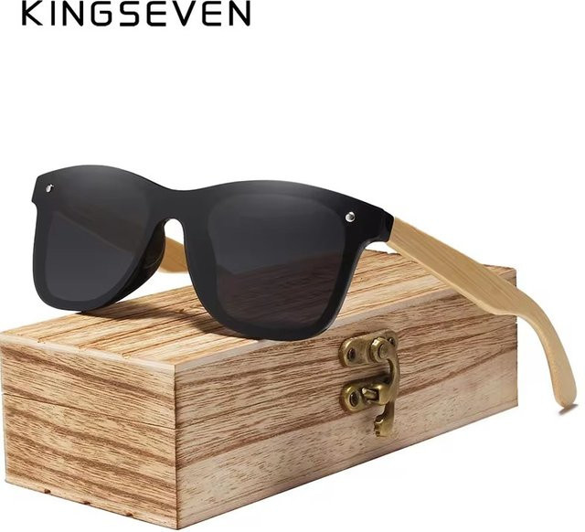 KINGSEVEN Sonnenbrille, Holz, Vollrand, Square, Schwarz, Unisex, polarisiert - Bild 1