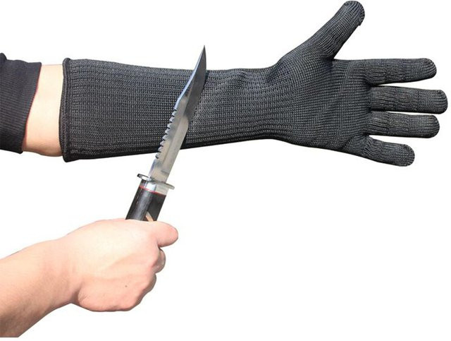 Schnittfeste Handschuhe mit langem Unterarm aus Edelstahl-Drahtgeflecht Level 5 in Schwarz - Bild 1