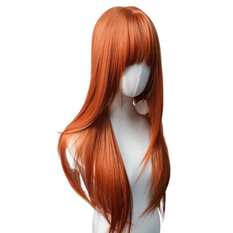 Dunkelorange Perücke mit Pony, 32 Zoll, glatt, hitzebeständig, synthetisch - Bild 5