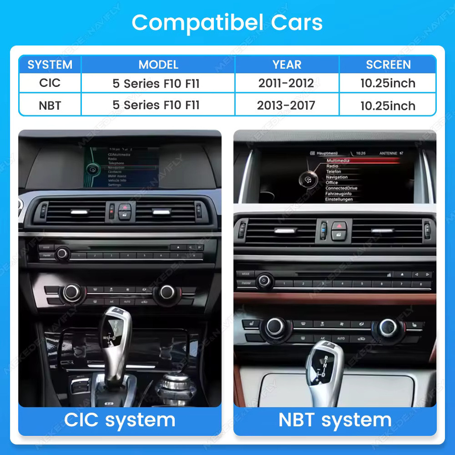 MEKEDE Multimedia-Autoradio mit Linux-System für BMW 5er-Reihe F10 F11 CIC NBT (2011-2017) in Schwarz mit GPS, Bluetooth, WiFi, Wireless Carplay und Android Auto sowie USB-Anschluss - Bild 4