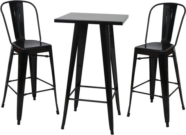 MCW Stehtisch-Set A73 aus Metall im Industriedesign mit 2 Barhockern, Schwarz, B/T/H: 60 x 60 x 105 cm - Bild 2