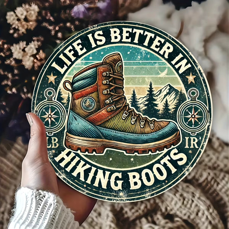Potdemiel Wandkunstschild Life is Better in Wanderstiefeln, rundes Metalldekor in Vintage-Optik, Durchmesser: 20,3 cm - Bild 4