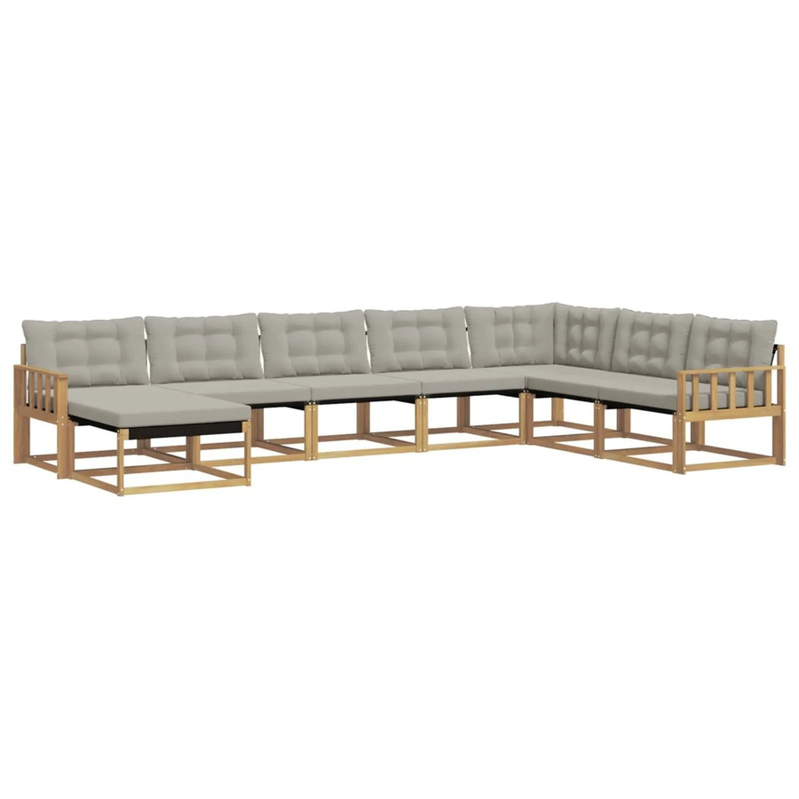 vidaXL Outdoor-Sofagarnitur 8-teilig in U-Form aus Akazienholz mit Polstern in Weiß und Grau - Bild 2