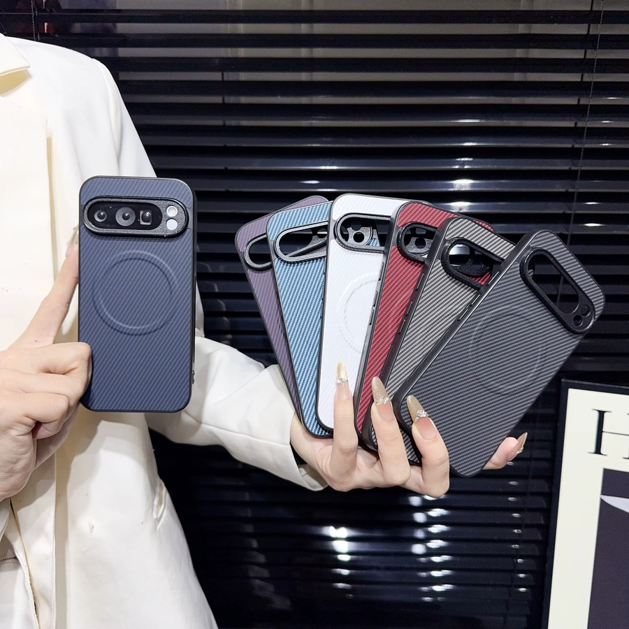 szHAIyu Magnetische Handyhülle mit Kohlefaser-Textur für Google Pixel 7 7A 8 8A 9 9A 10 Pro XL in Blau, Schlanke Schutzhülle mit rutschfestem Rand - Bild 3