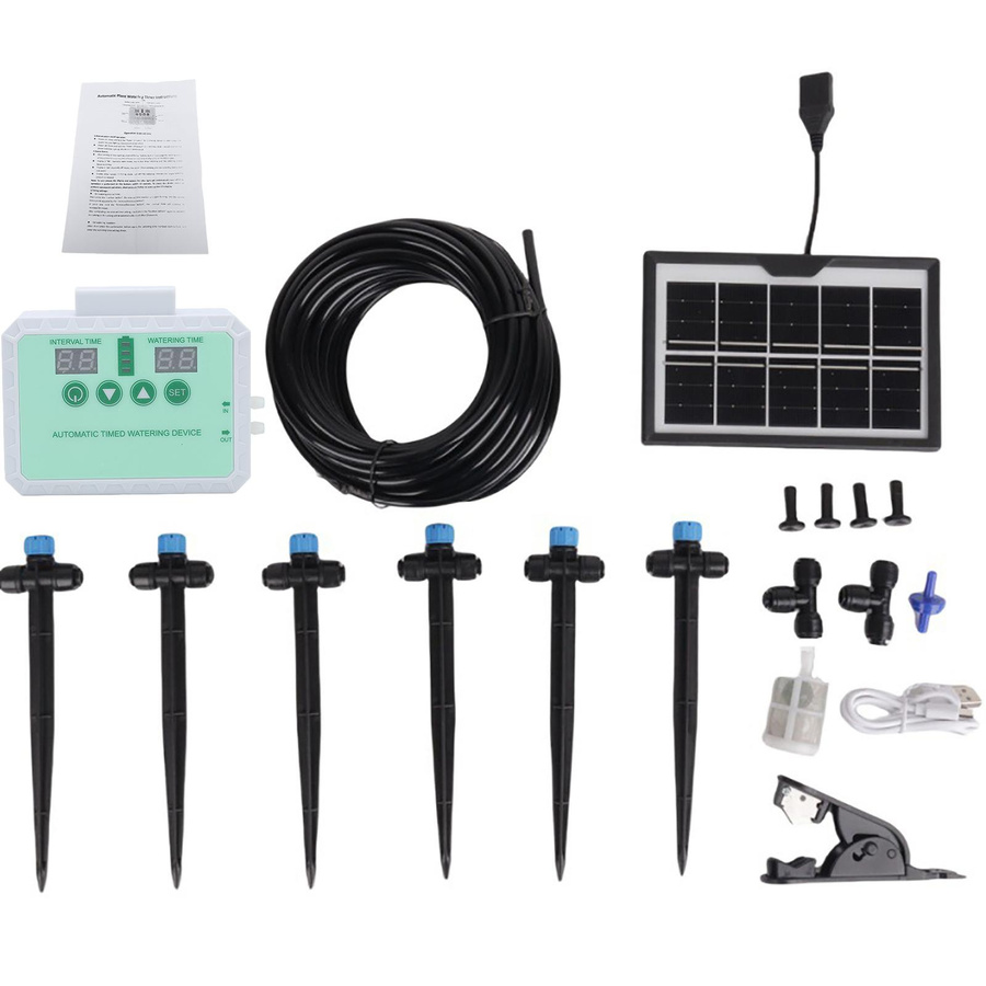 KaiSai Solar Automatisches Tropfbewässerungssystem mit Timer für Garten und Pflanzen Innen und Außen inklusive Düsen und Regenwassersammler Kit - Bild 4