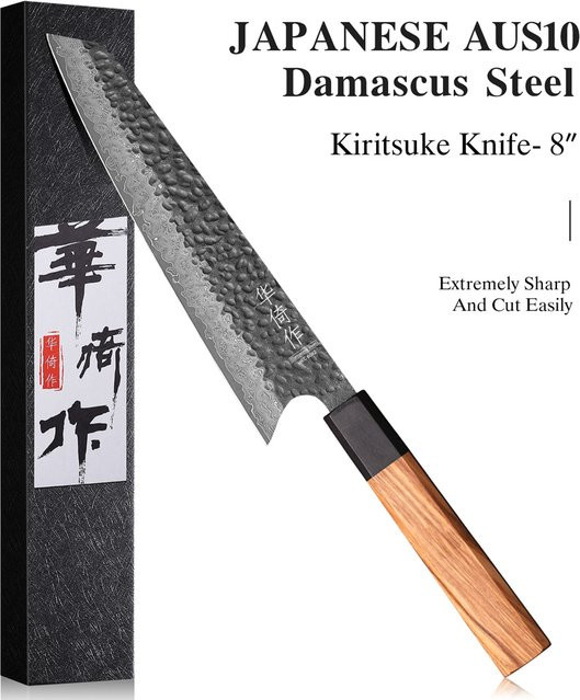 HUAYIGRAND Kiritsuke Kochmesser aus Damaszener Stahl mit Holzgriff, 20,32 cm, Mehrfarbig - Bild 1