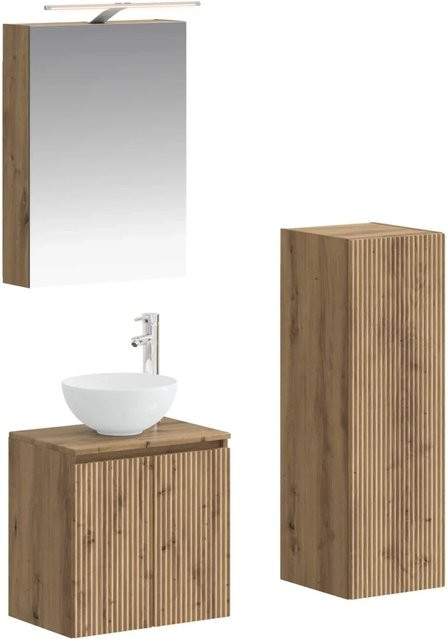 vidaXL Badezimmermöbel-Set 4-teilig in Artisan-Eiche mit Glasfronten und LED-Beleuchtung, Braun - Bild 1