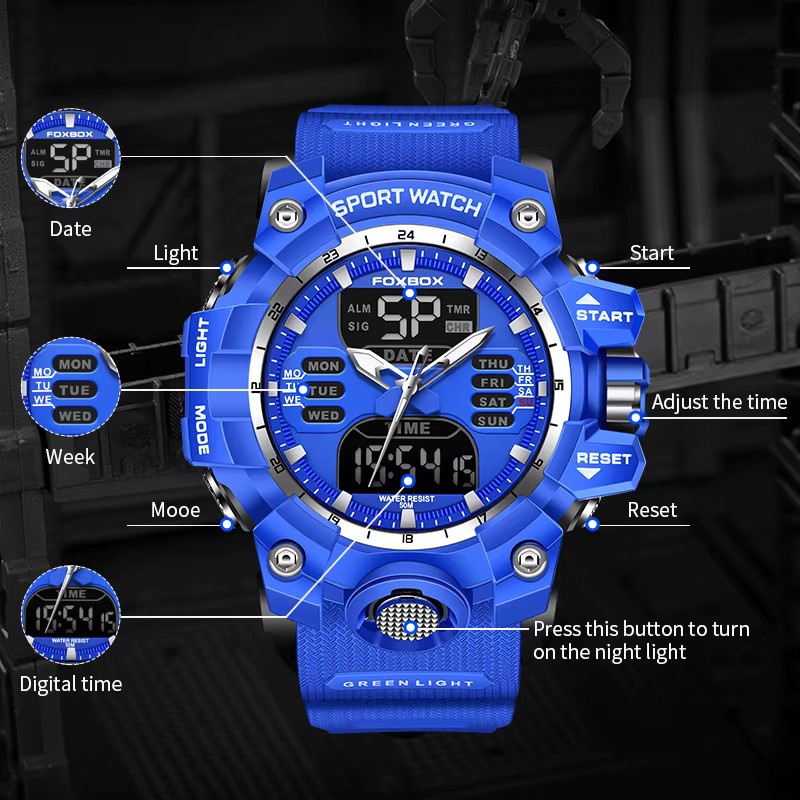 FOXBOX Armbanduhr, Quarz, Analog-Digital, Blau, Kunststoff, Herren - Bild 4