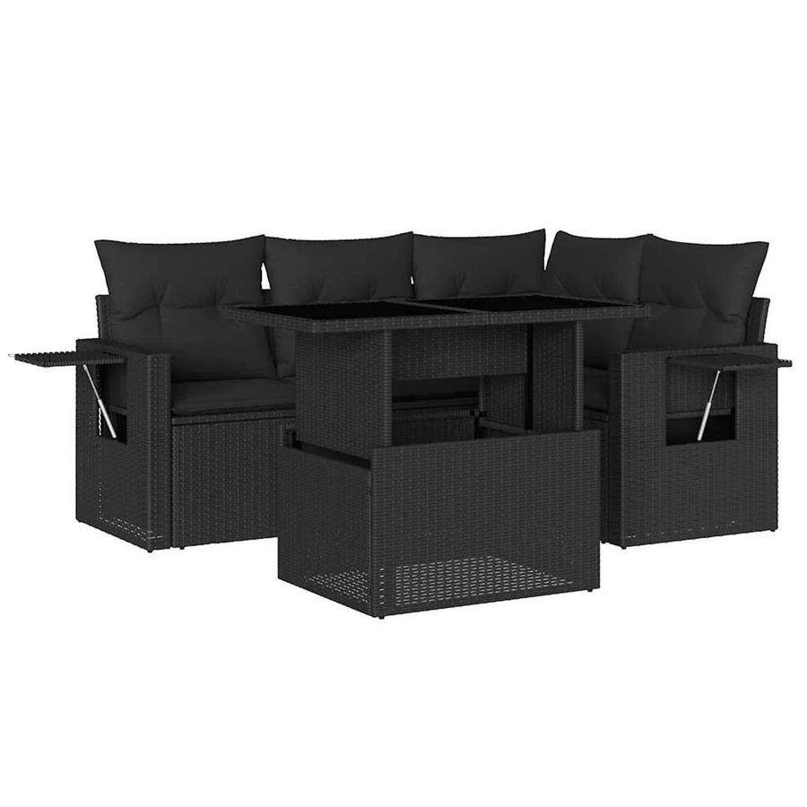 vidaXL 5-tlg Garten-Sofagarnitur aus Poly-Rattan mit Kissen in Schwarz - Bild 2