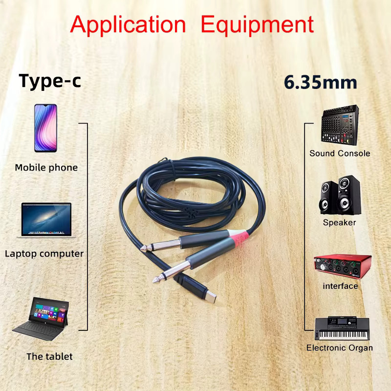 YuXi USB-C auf 3,5-mm-Klinke zu Doppel-6,35-mm-Klinke und RCA Audio-Adapterkabel Stereo-Y-Splitter in Schwarz - Bild 3